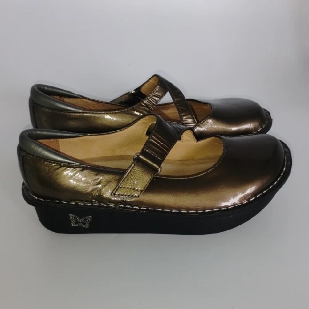 Alegria By PG Lite Metallic Mary Jane Shoes Moccasin Stitching Slip-On 37 - Picture 5 of 11
